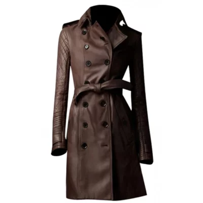Women Trench Leather Coat